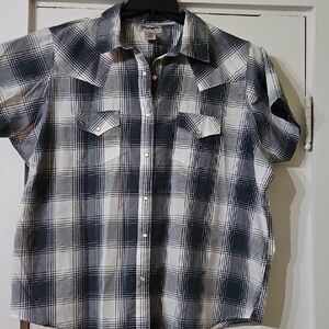 Wrangler Navy and White Plaid Button Down Shirt